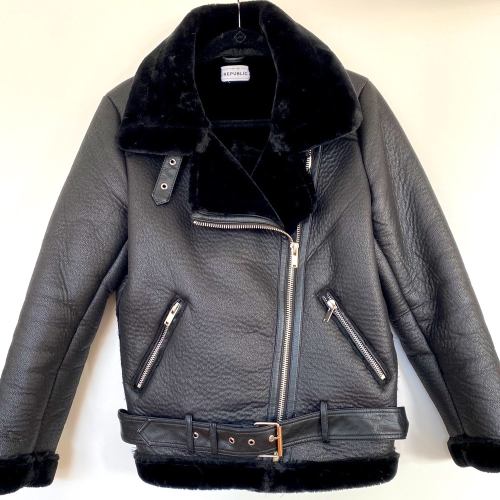 Vegan leather and fur oversized Moto jacket